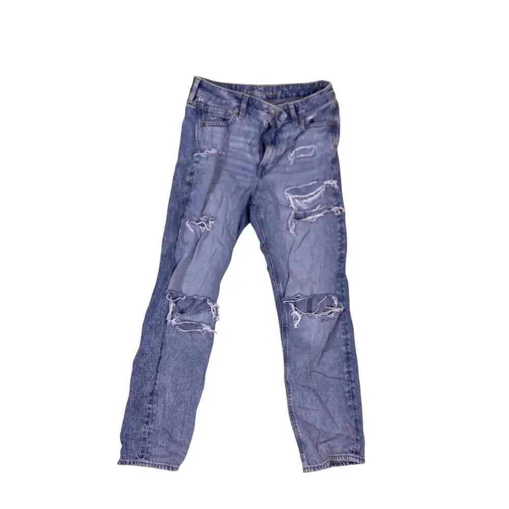 Vintage Mom Straight Jeans Womens 4/S High Waist Relaxed Fit Light Wash Denim
